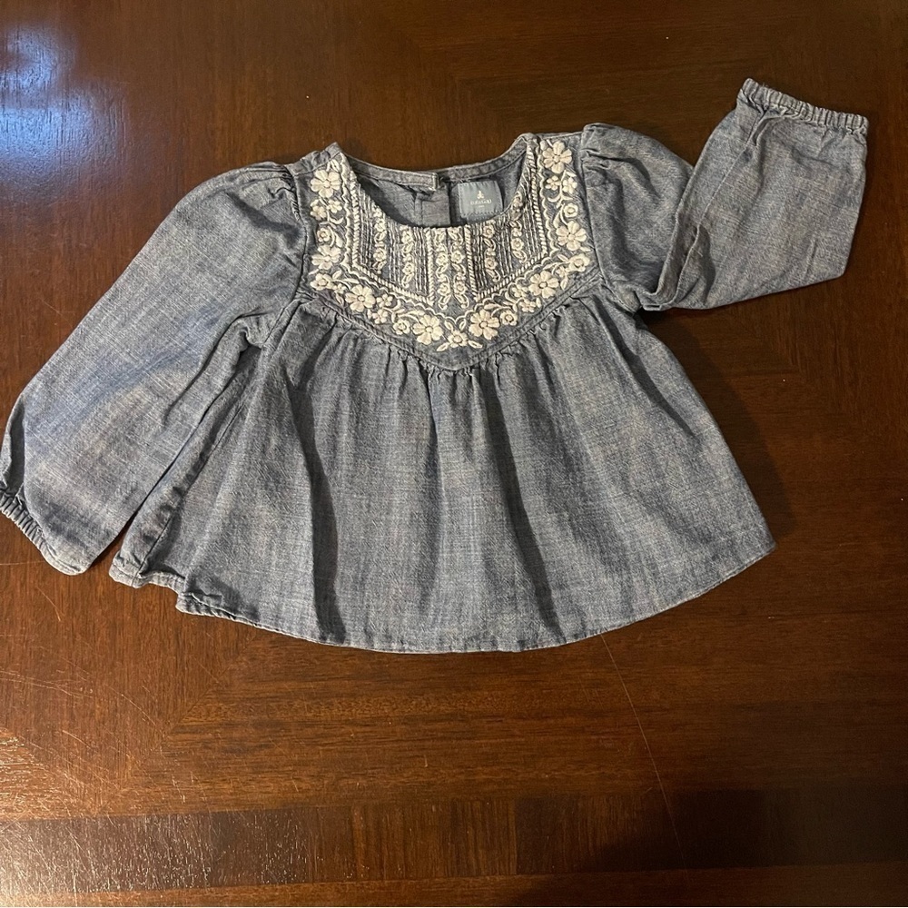 GAP | Chambray Long Sleeve Embroidered Top | 12-18 mo